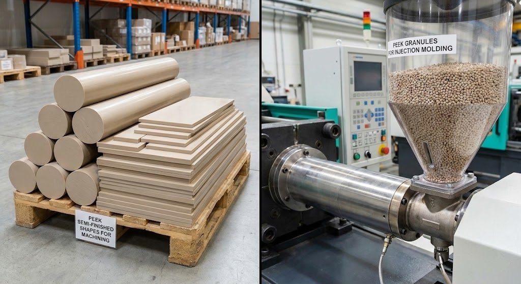 Comparison of PEEK profiles for machining and PEEK granules for injection molding