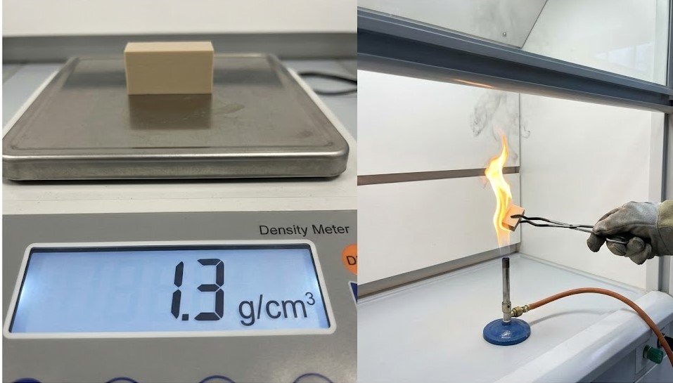 PEEK Plastic Density Measurement and Combustion Flame Color Test